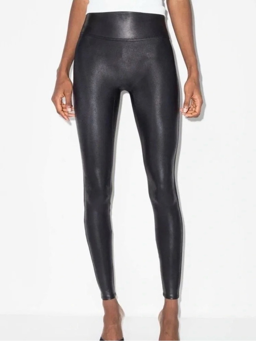 SPANX Faux Leather Shape Leggings Black  Petite Large